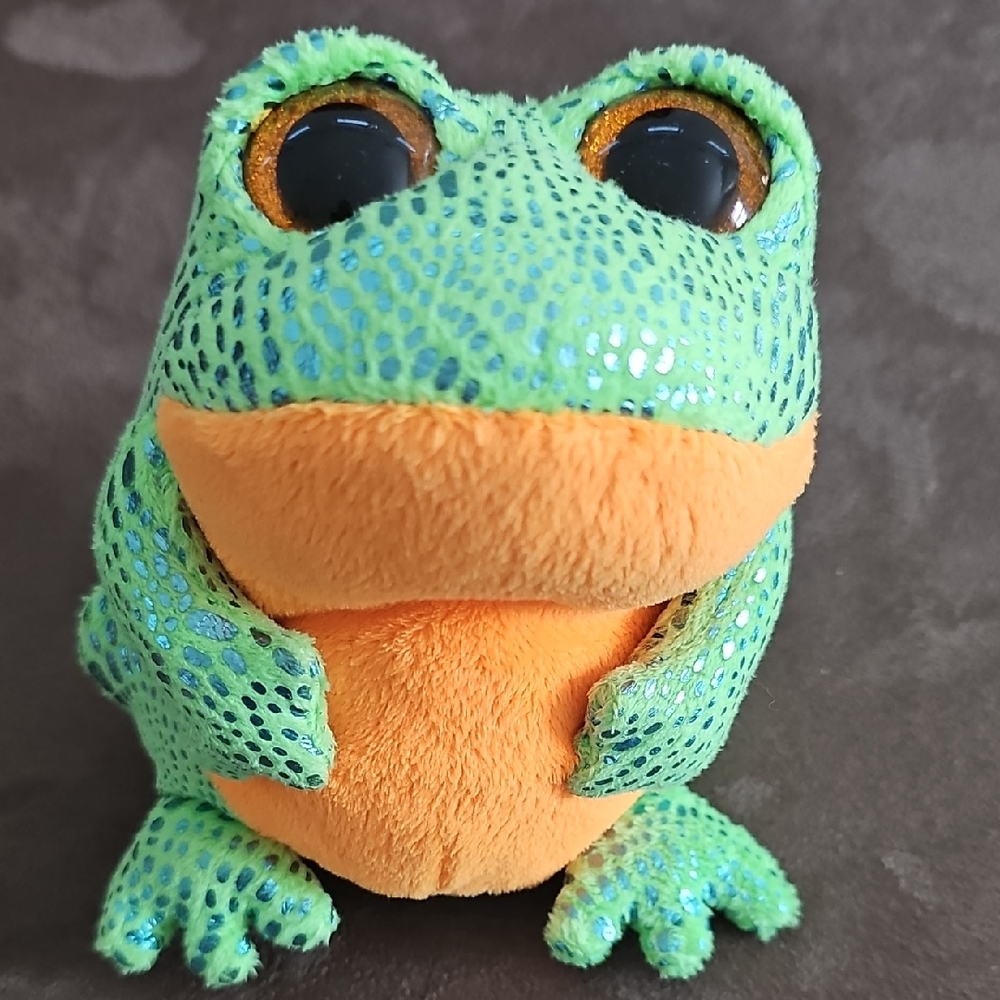 Ty Speckles Frog, Green With Metallic Blue Speckles, Plush Toy